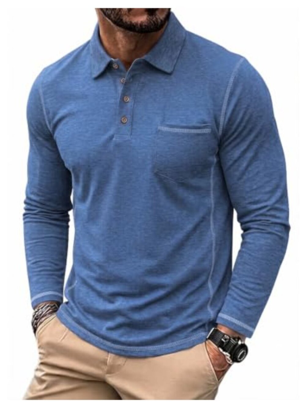 Men's Long Sleeve Polo Shirt Regular Fit Casual Business Golf